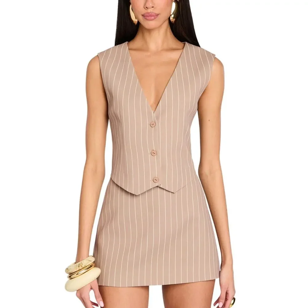 Retrofete Pinstriped Oak Eggshell Angelina Vest Size S NWT